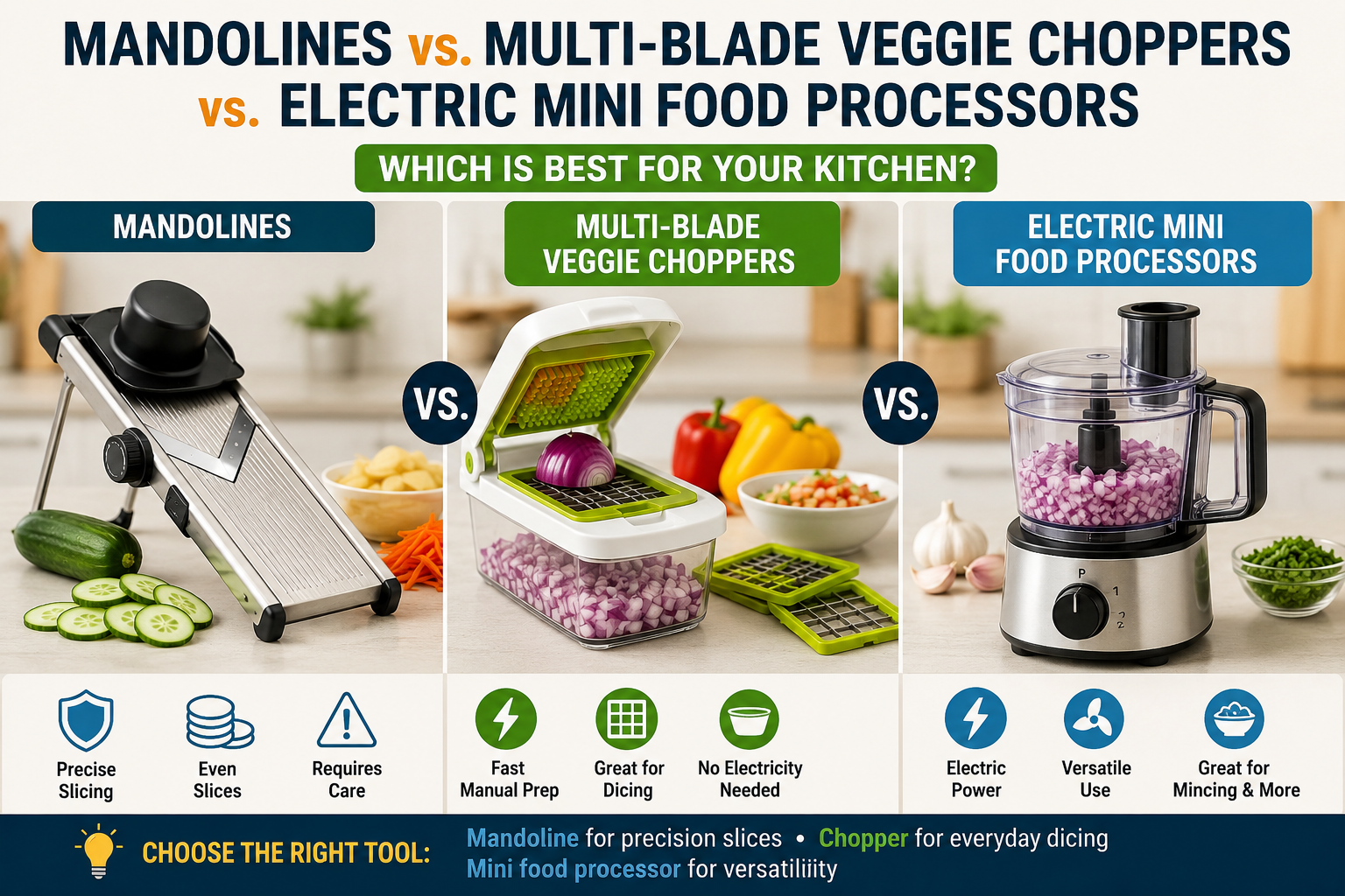 Vegetable Prep Tools: Mandoline vs. Chopper vs. Mini Processor